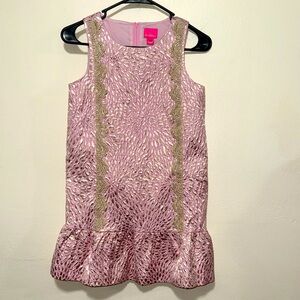 Lilly Pulitzer Girl's Thalia Dress In Prosecco Pink Lagoon Jacquard - Size 14